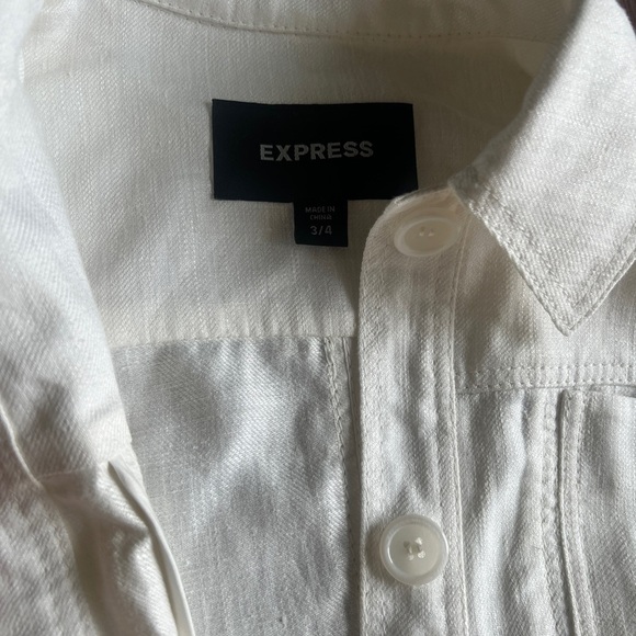 Express Women’s White Linen Blend Utility Jacket Size 3/4 Lightweight - Picture 4 of 6